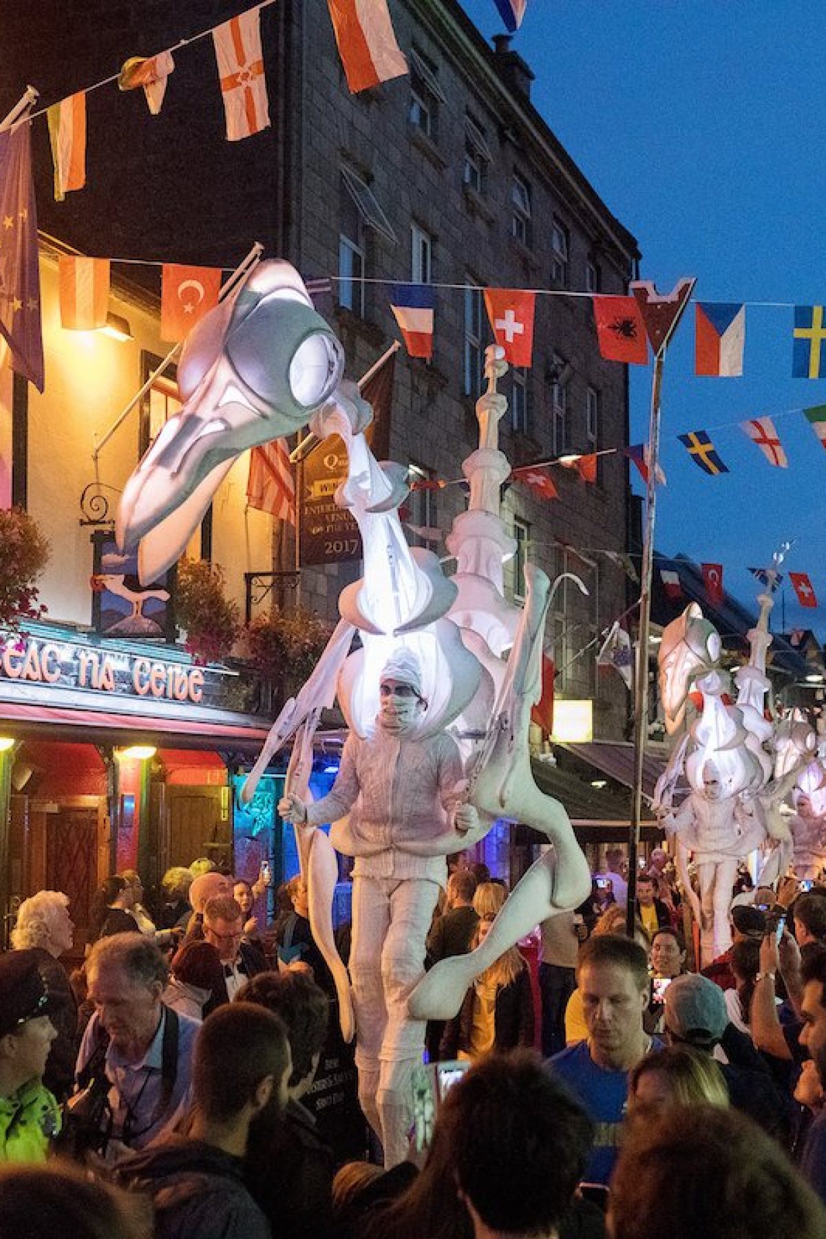 20/07/2018 repro free: Magical, hypnotic and full of surprises, Birdmen roam the streets of Galway as part of Galway International Arts Festival. Close Act from the Netherlands bring their illuminated stilt-walking pterodactyl creatures to Galway this afternoon and this evening, Sunday July 22 at 2, 4 and 6pm. The 41st Galway International Arts Festival is now on with over 200 events running until July 29. See www.giaf.ie for full details.

Pictures: Andrew Downes/Xposure