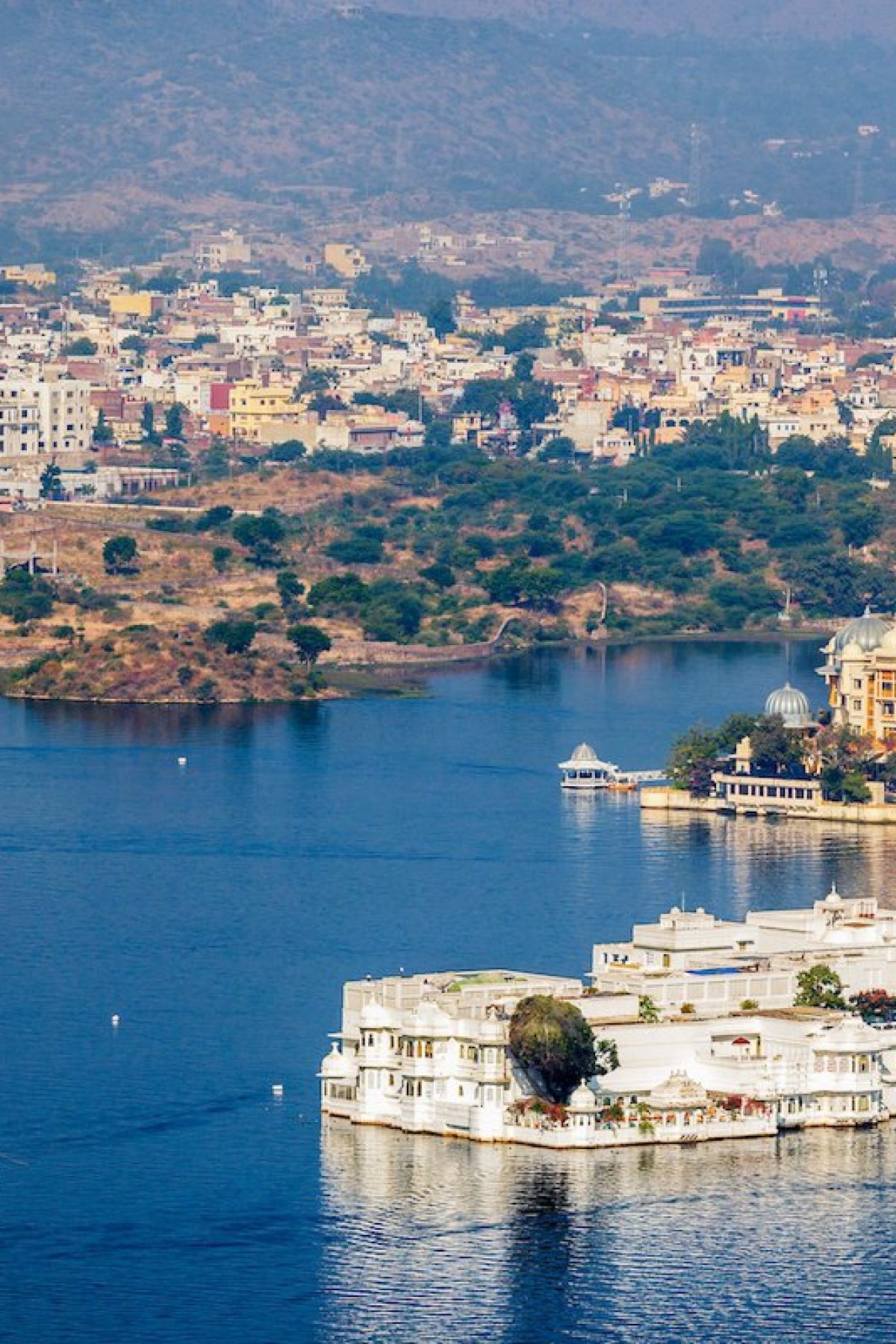 Aerial view of Lake Pichola with Palace Jag Niwas