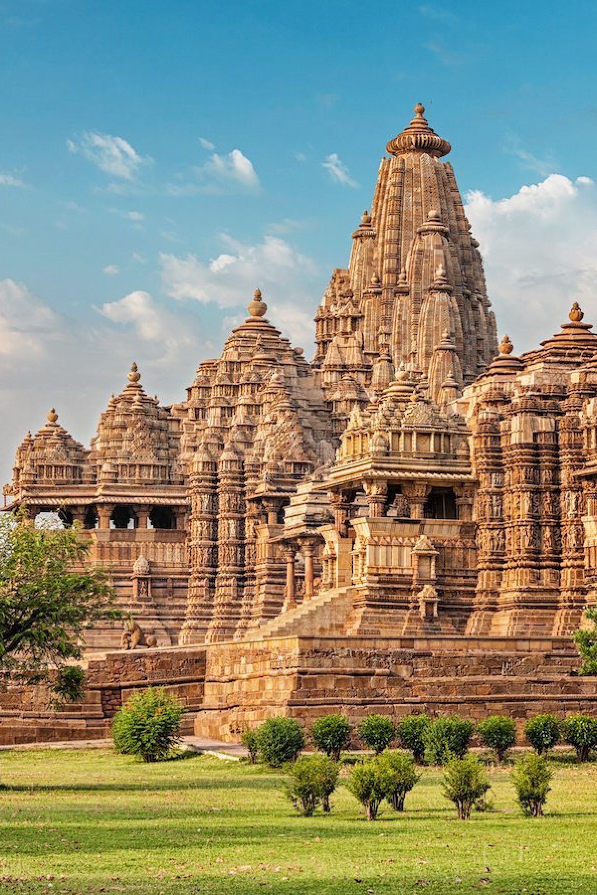 Famous indian Madhya Pradesh tourist landmark - Kandariya Mahadev Temple, Khajuraho, India. Unesco World Heritage Site