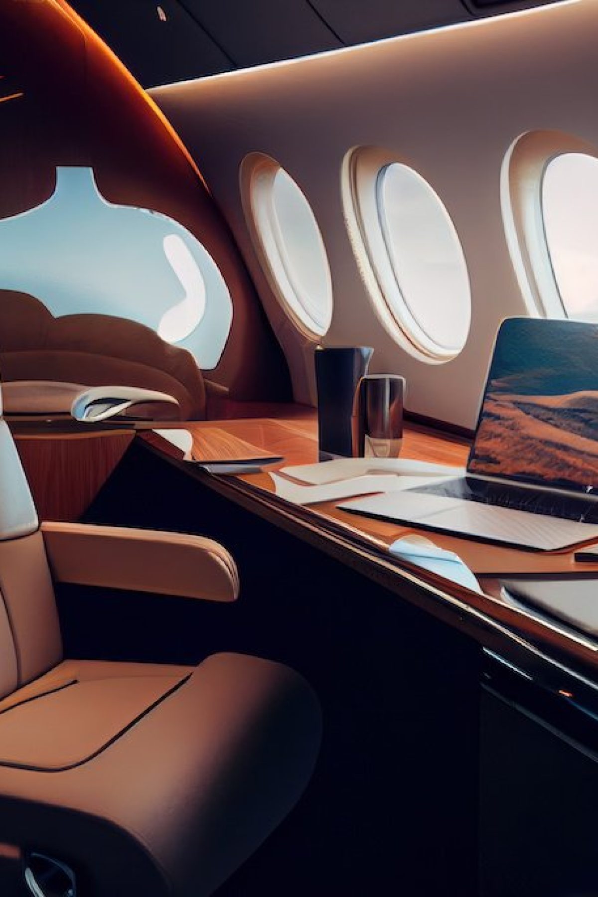 Luxury interior modern business jet. AI generated illustration