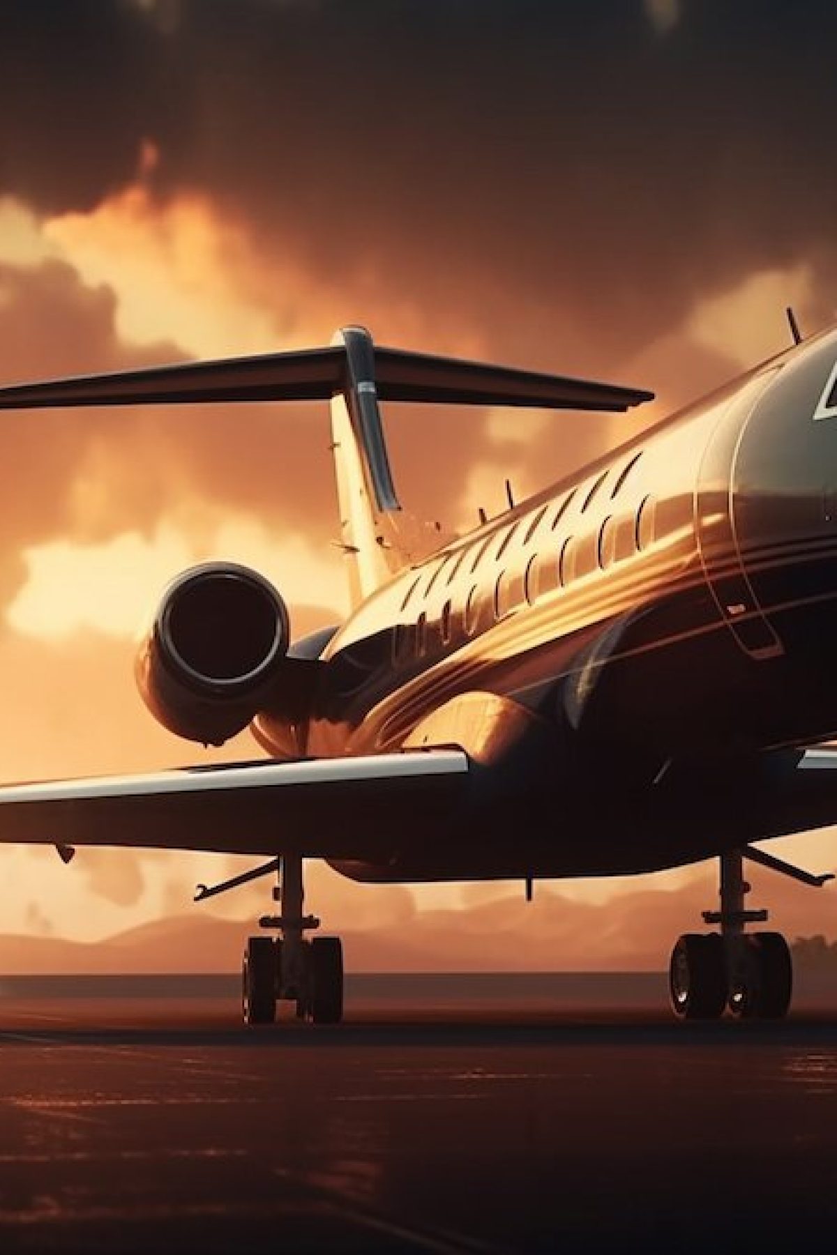 airplane or private jet in sunset; generative AI