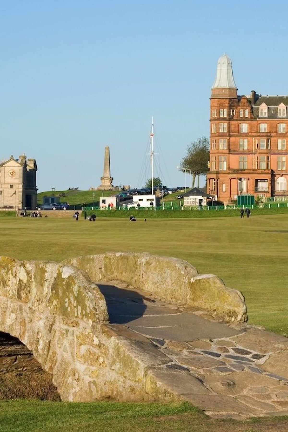 The famous Swilcan bridge on the 18th hole of the Old Course links in St Andrews, Scotland.